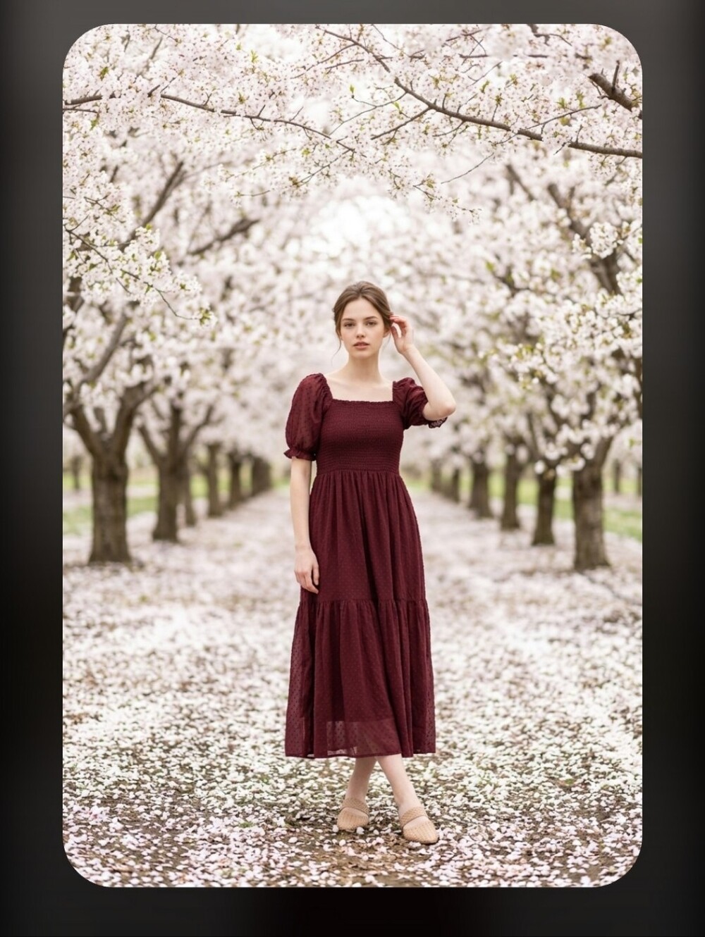 Patrons of Peace Burgundy Puff-Sleeve Smocked Maxi Dress Size L
